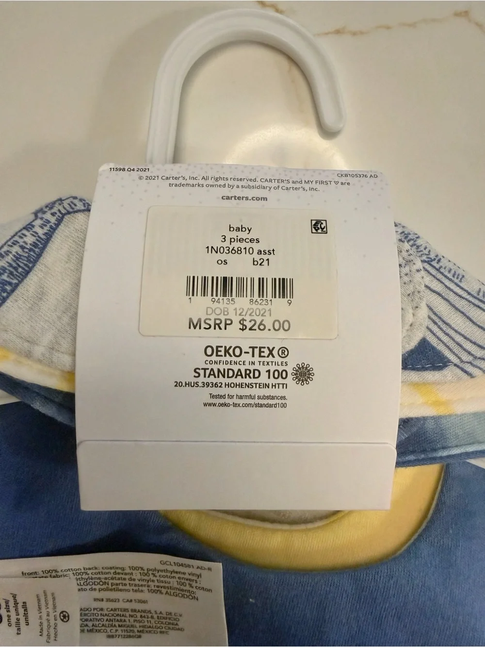 NWT Carter’s 3-Pack Water-Resistant Baby Bandana Bibs